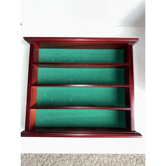 Vintage Mahogany Display Case Green Felt 16 Slot Round Divots - Picture 2 of 16